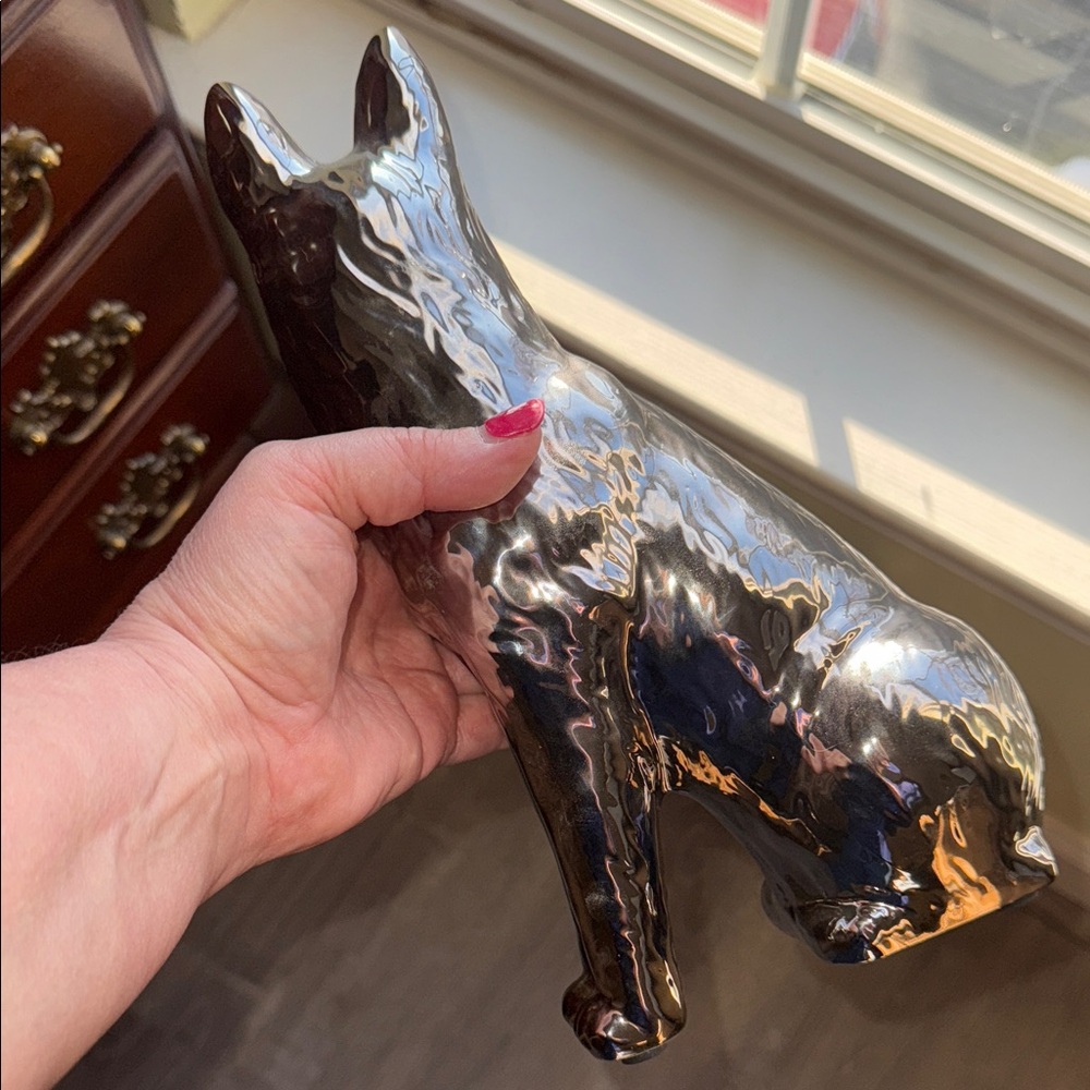 Elegant Silver Tone 11 inch Ceramic Dog Sculpture - Picture 6 of 11